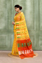 Piyari Fashion Women's Yellow Embellished Cotton Blend Jamdani Saree - Distacart