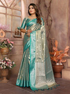 Anaita Light Blue Tissue Silk With Zari Weaving Saree With Blouse