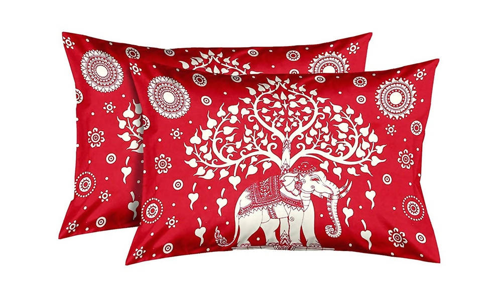 Vamika Printed Cotton Red Color Bedsheet With Pillow Covers (LEOC_SKHTY_RED)