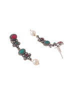 NVR Women Silver-Plated Stone Studded Oxidised Silver Jewellery Set