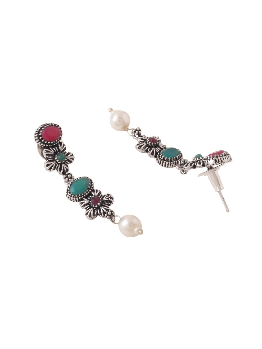 NVR Women Silver-Plated Stone Studded Oxidised Silver Jewellery Set