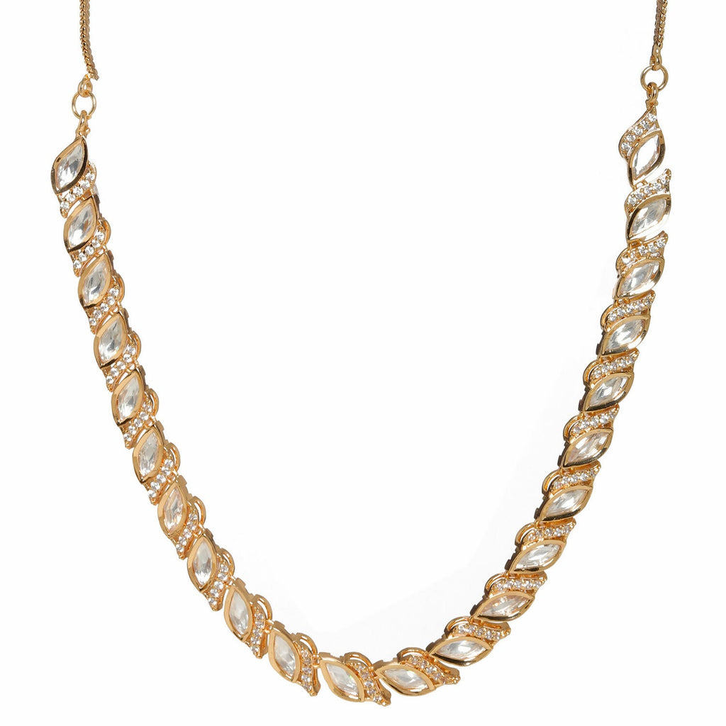 Leaf Shaped Neckpiece in Kundan and American Diamonds (Gold) - Ruby Raang