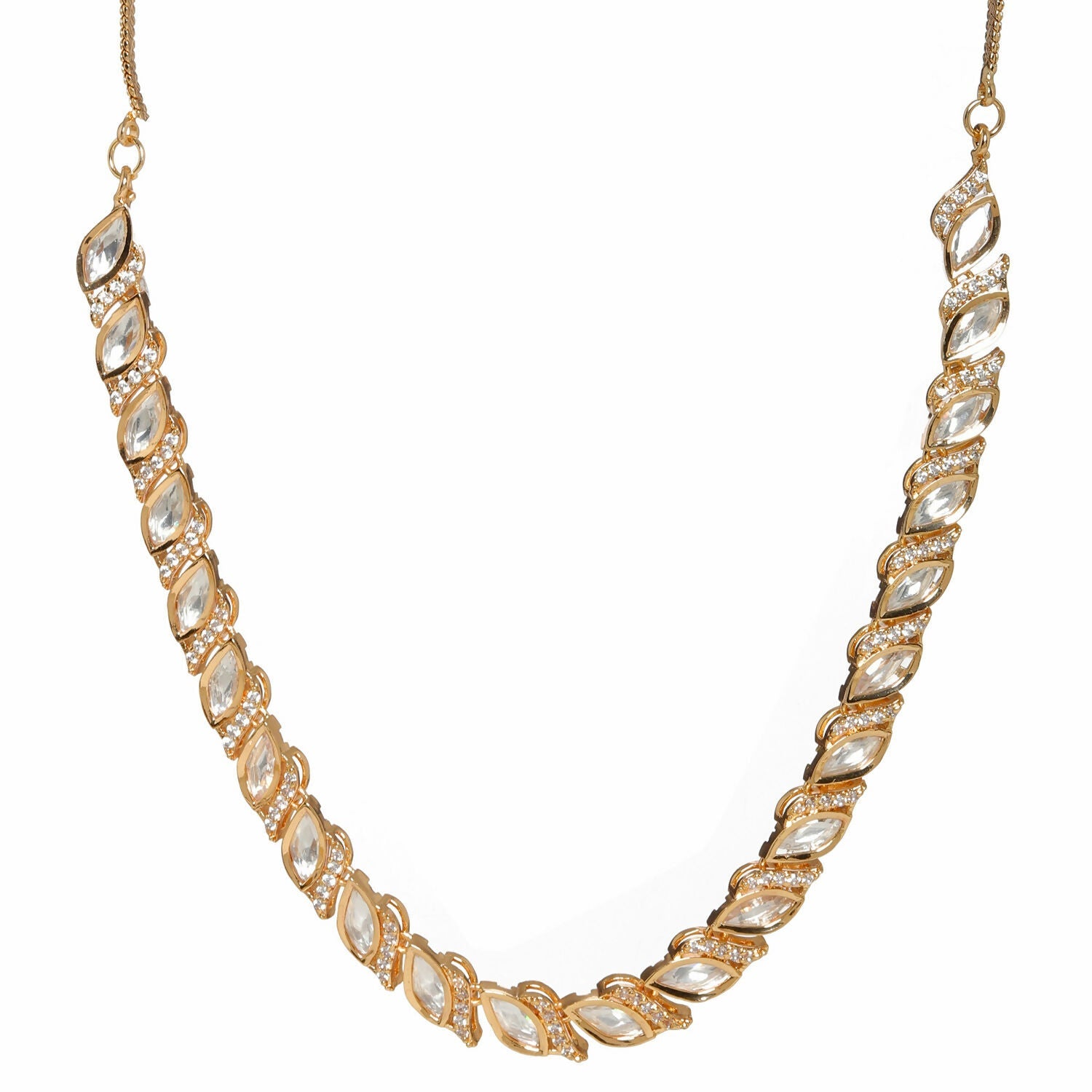 Leaf Shaped Neckpiece in Kundan and American Diamonds (Gold) - Ruby Raang