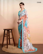 Multi Georgette Designer Printed Party Wear Saree - Cinderella