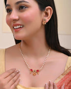 VOJ Gold-Polished Traditional Flower Shaped Copper Jewellery Set
