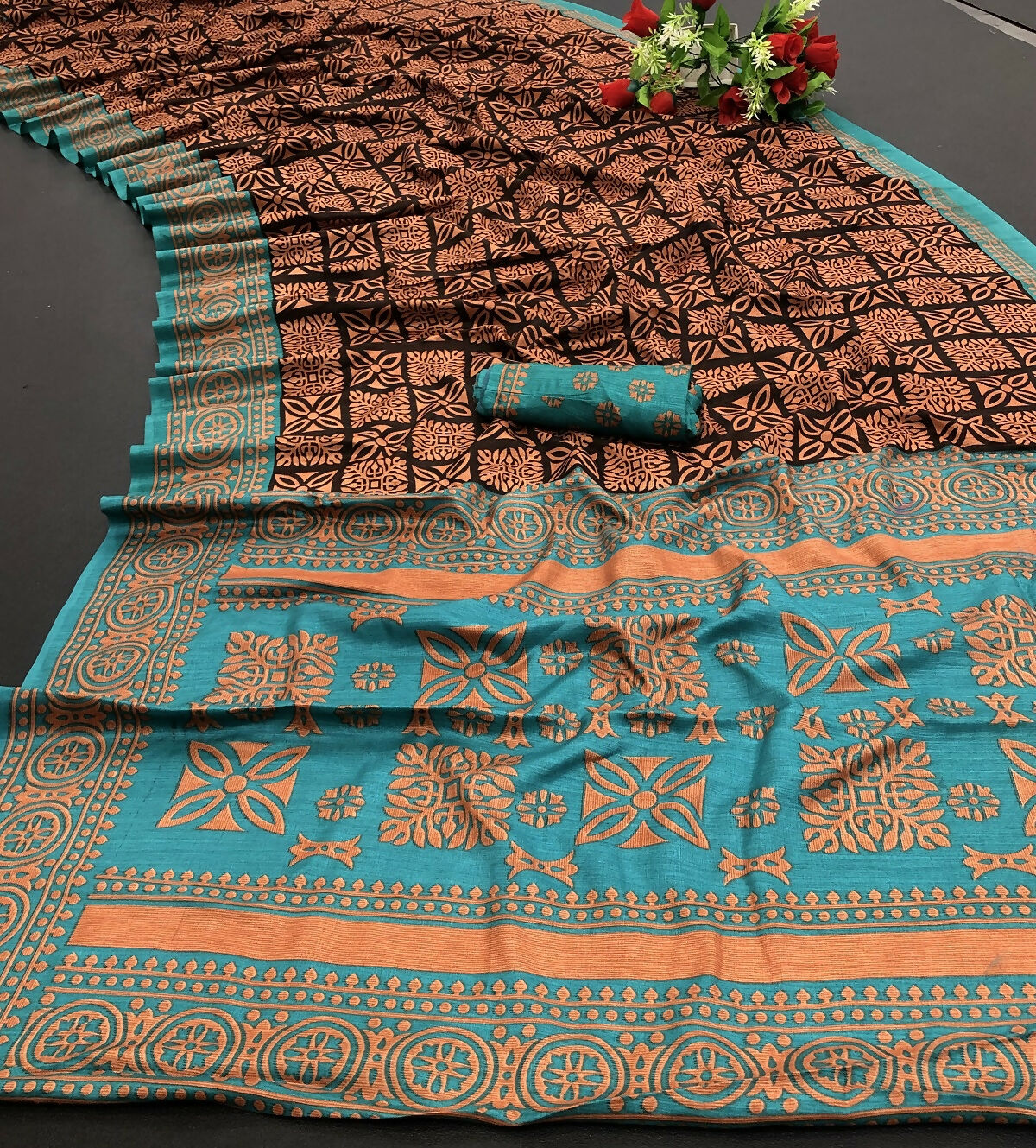 Vamika Brown Printed Art Silk Saree