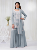 Anaita Sky Blue Faux Georgette Stitched Suit with Embroidery Cotton Thread & Sequence Work - Distacart