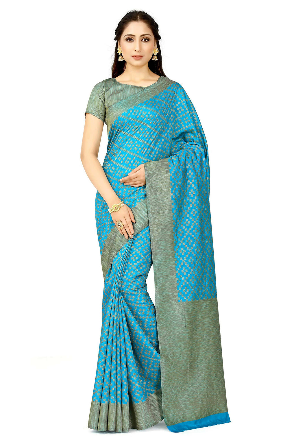 Mimosa Women's Patola Art Silk Turquoise Blue Saree - Distacart