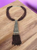 Inhanns Day-To-Dinner Tie Shaped Oxidized Black Metal Multi-Layered Long Only Necklace - Coffee Necklace