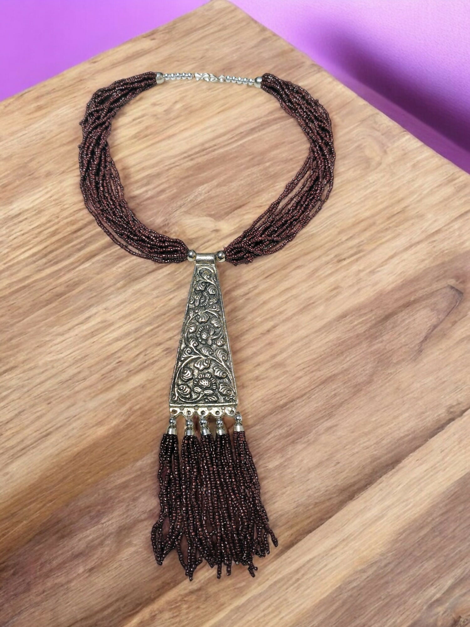 Inhanns Day-To-Dinner Tie Shaped Oxidized Black Metal Multi-Layered Long Only Necklace - Coffee Necklace