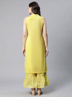 Ahalyaa Women Yellow Colour Pure Cotton Glitter Print Kurta Palazzo Set - Distacart