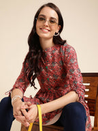 Red Poly Rayon Digital Printed A-line Top - Tarini