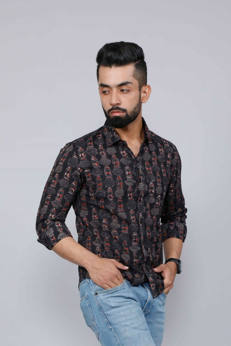 Miravan Men's Black Slim Fit Full Sleeves Shirt