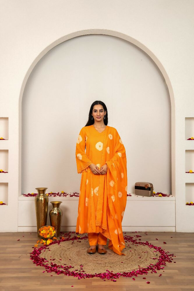 Joban Fashion Orange Tie & Dye Cotton Suit Set - Distacart