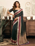 Joban Fashion  Black Solid Linen Ready To Wear Saree With Unstitched Blouse - Distacart