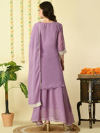 Myshka Women's Purple Georgette Kurta & Skirt With Dupatta Party Sets