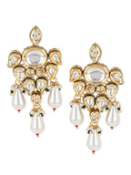 Gold-Toned White Contemporary Gold-Plated Drop Earrings - Ruby Raang - Distacart