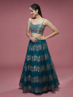 House of Panchhi Teal Net Sequinse Embroidered Lehenga & Blouse with Dupatta