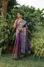 Jyoti Fashion Women's Purple Kanjivaram Silk Zari Woven Saree with Blouse - Distacart