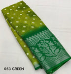 Green Jute Silk Printed Saree with Unstitched Blouse - Hiral Fashion