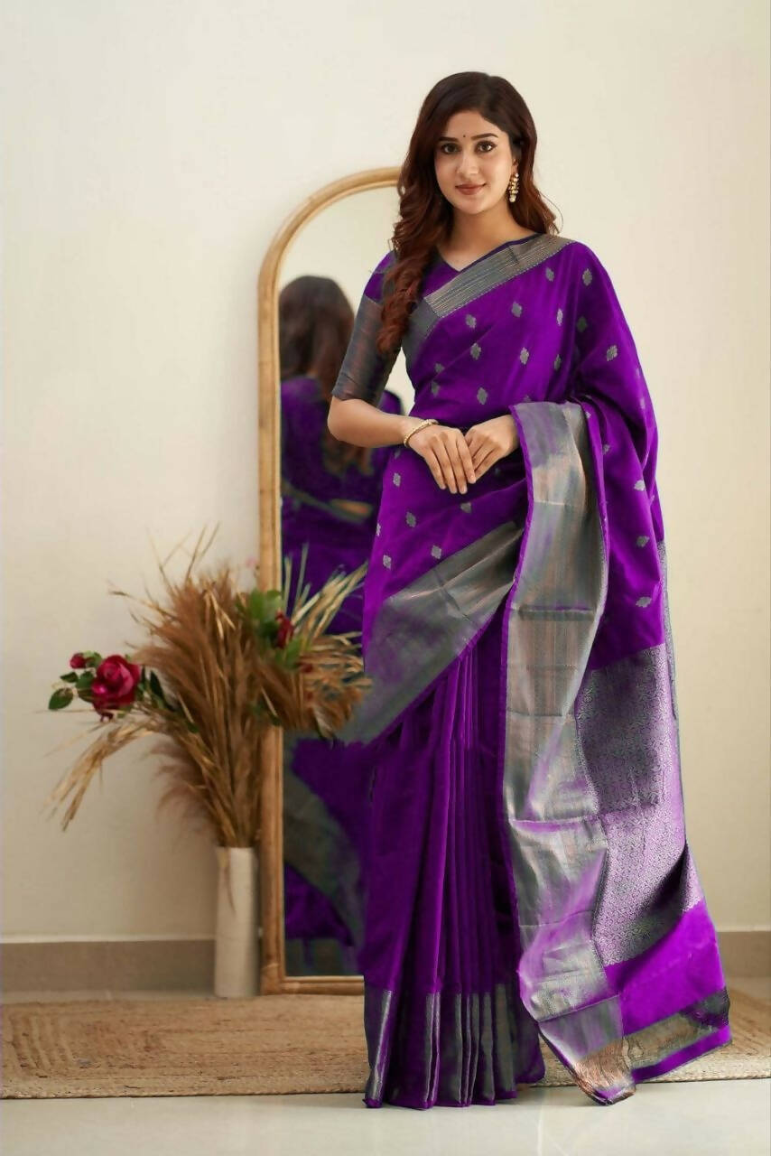 DEIANA'S Beautiful Designer Golden zari Soft Lichi Silk Saree - Purple