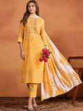 Sangria Ethnic Motifs Embroidered Thread Work Chanderi Silk Kurta with Trousers & Dupatta