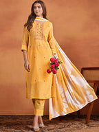 Sangria Ethnic Motifs Embroidered Thread Work Chanderi Silk Kurta with Trousers & Dupatta