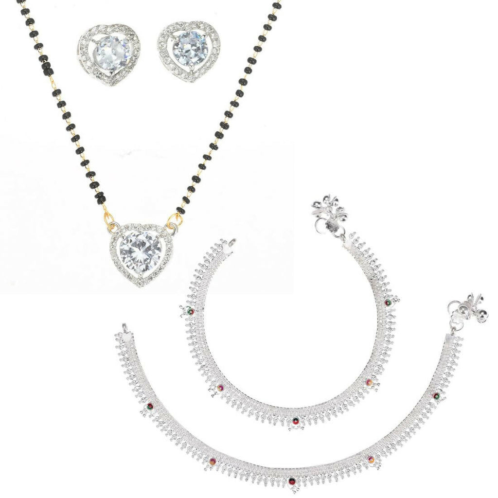 AanyaCentric Gold-plated Mangalsutra Pendant Earring Set & Silver Plated Anklet - Distacart