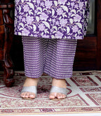 Miravan Women's Floral Block Printed Purple Angrakha Kurta With Floral Palazzo