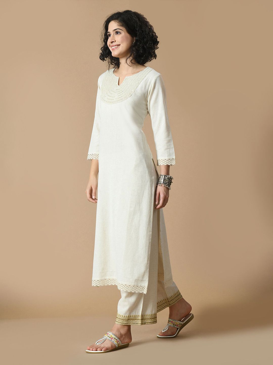 Sangria Sequined Pure Cotton A-Line Kurta