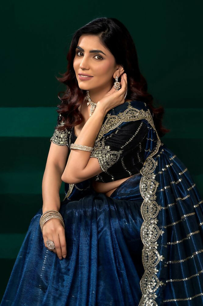 Joban Fashion Navy Blue Net Party Wear Sarees - Distacart