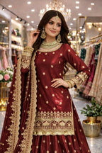 Teeya Creation Maroon Color Fendy Satin Heavy Embroidery Work Wedding Wear Stitched Lehenga Choli - Distacart