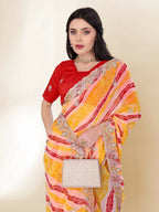 Yellow Georgette Bandhani Printed,Embroidery Work Saree - Bandhan