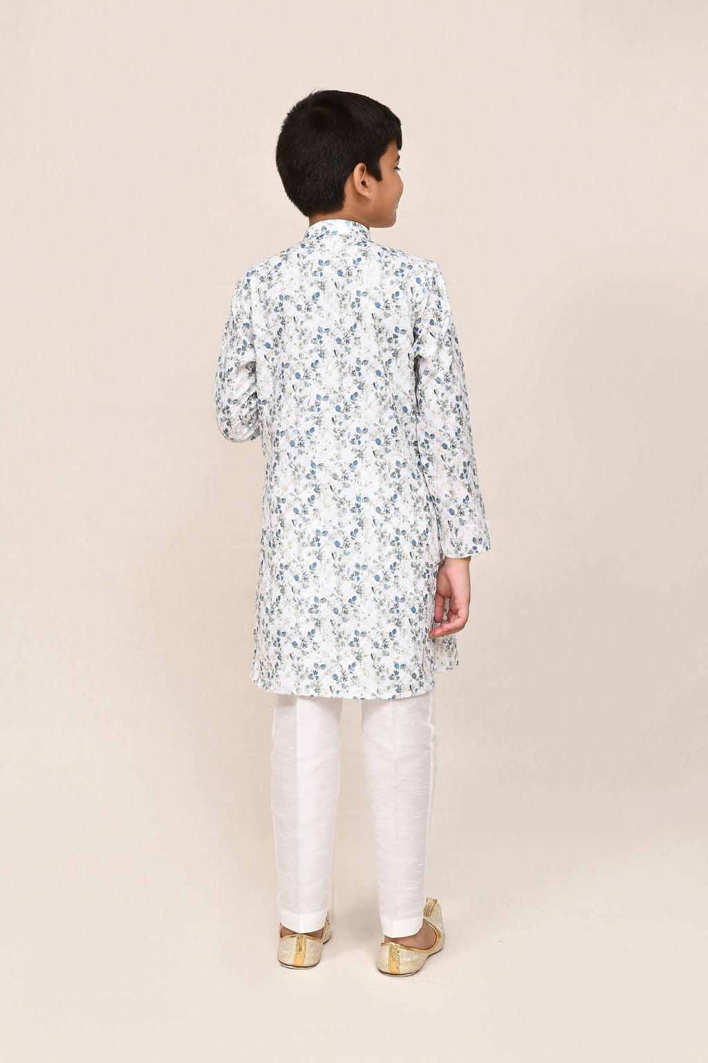 Joban Fashion Printed Cotton White Kurta With Straight Fit Pant