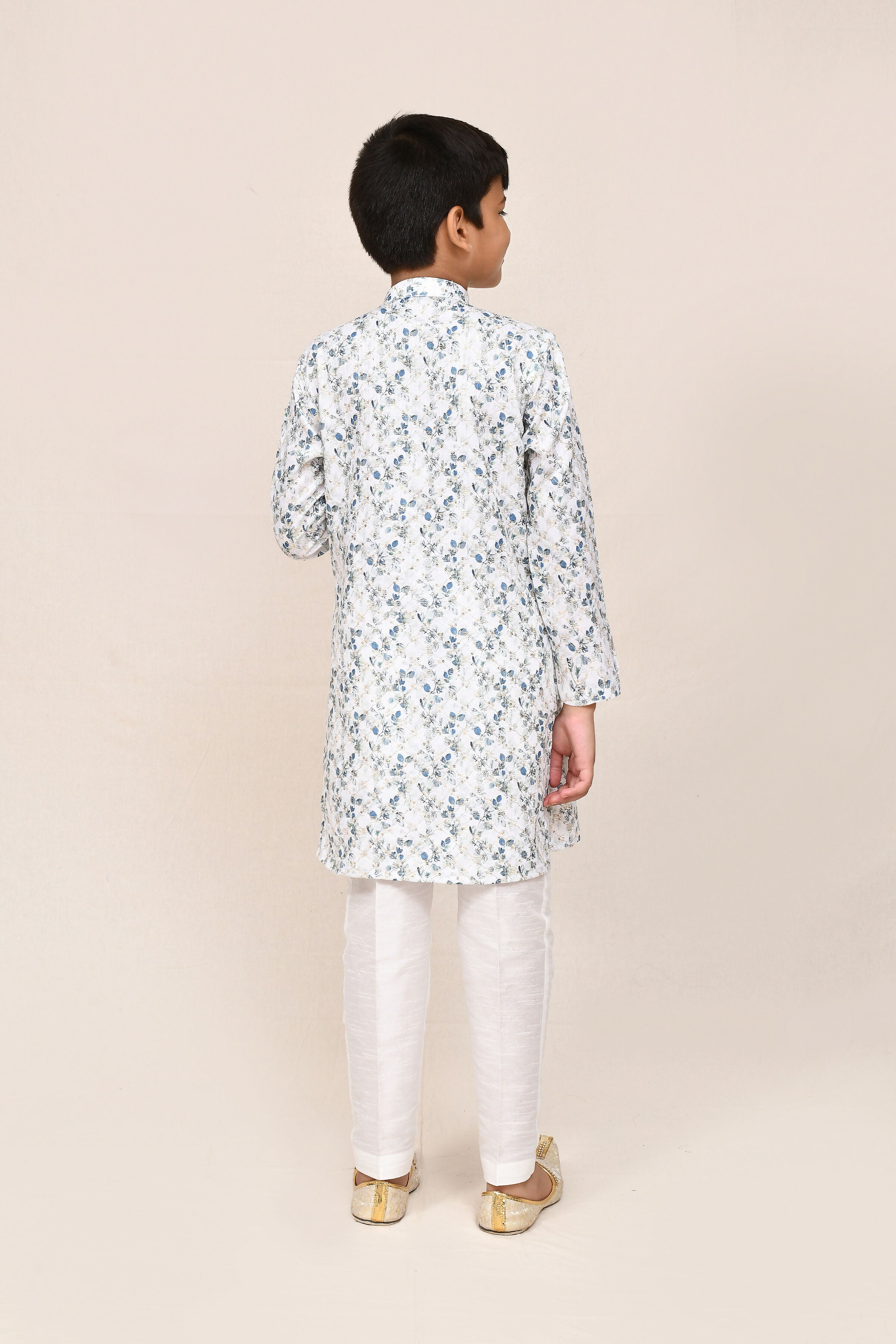 Joban Fashion Printed Cotton White Kurta With Straight Fit Pant