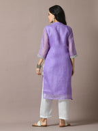 Myshka Women's Lavender Printed Cotton Blend Straight Party Kurta Set