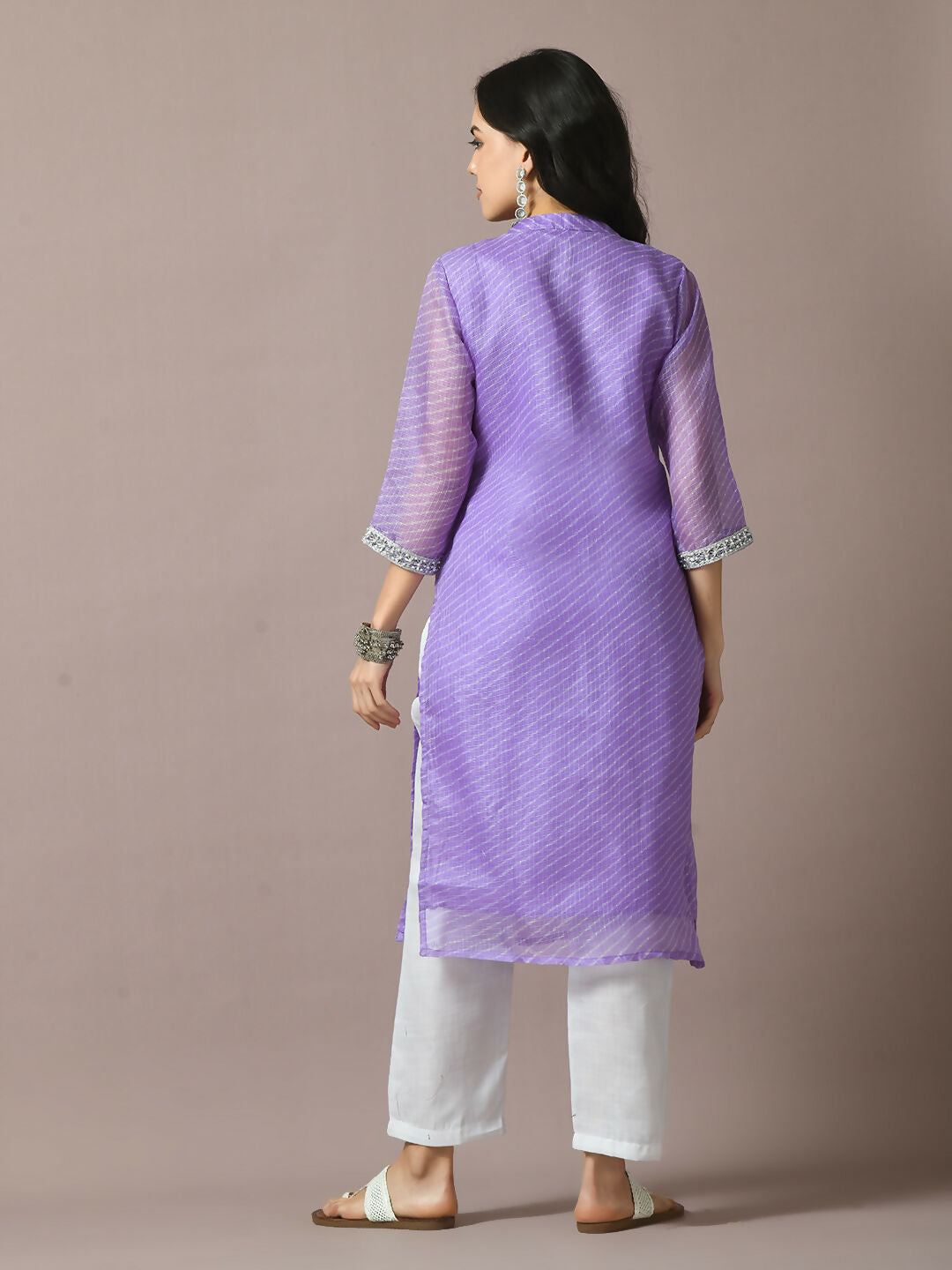 Myshka Women's Lavender Printed Cotton Blend Straight Party Kurta Set