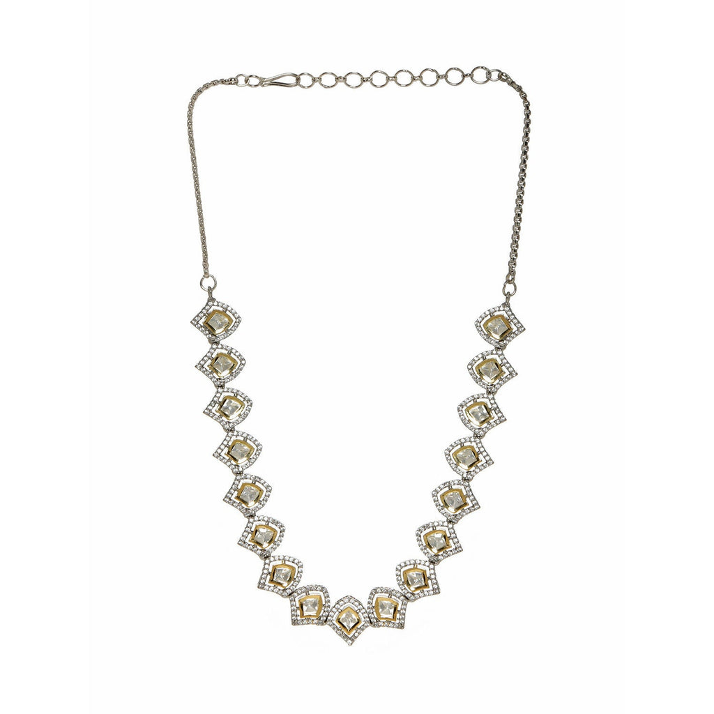 Silver Kundan and American Diamond Neckpiece (Silver) - Ruby Raang