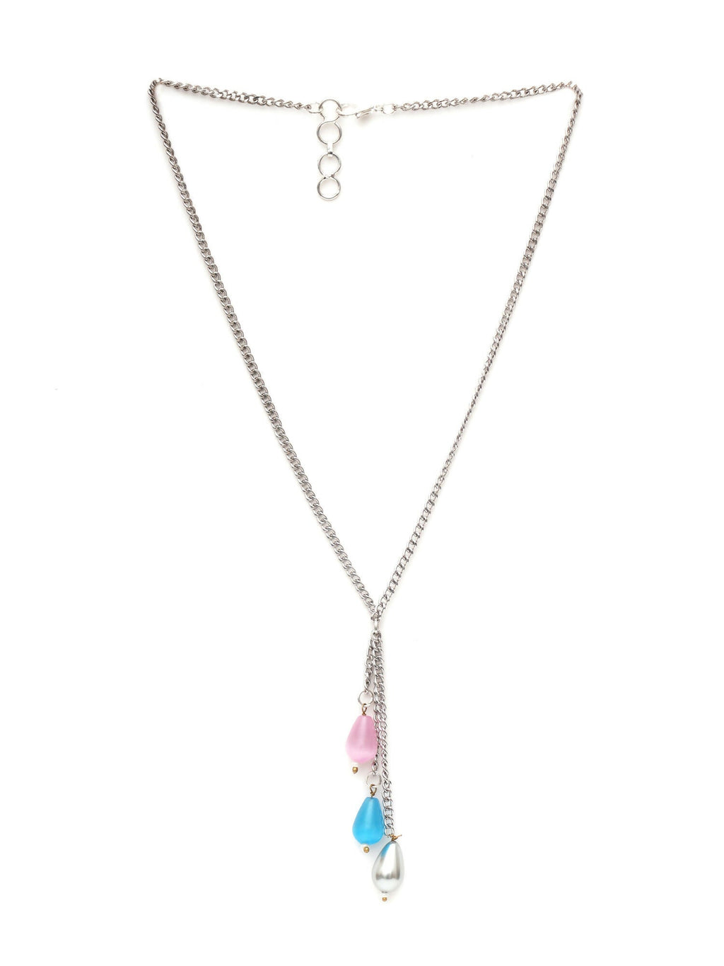 Long Silver Neckpiece with Multi Stones (silver) - Ruby Raang