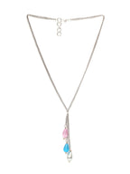 Long Silver Neckpiece with Multi Stones (silver) - Ruby Raang