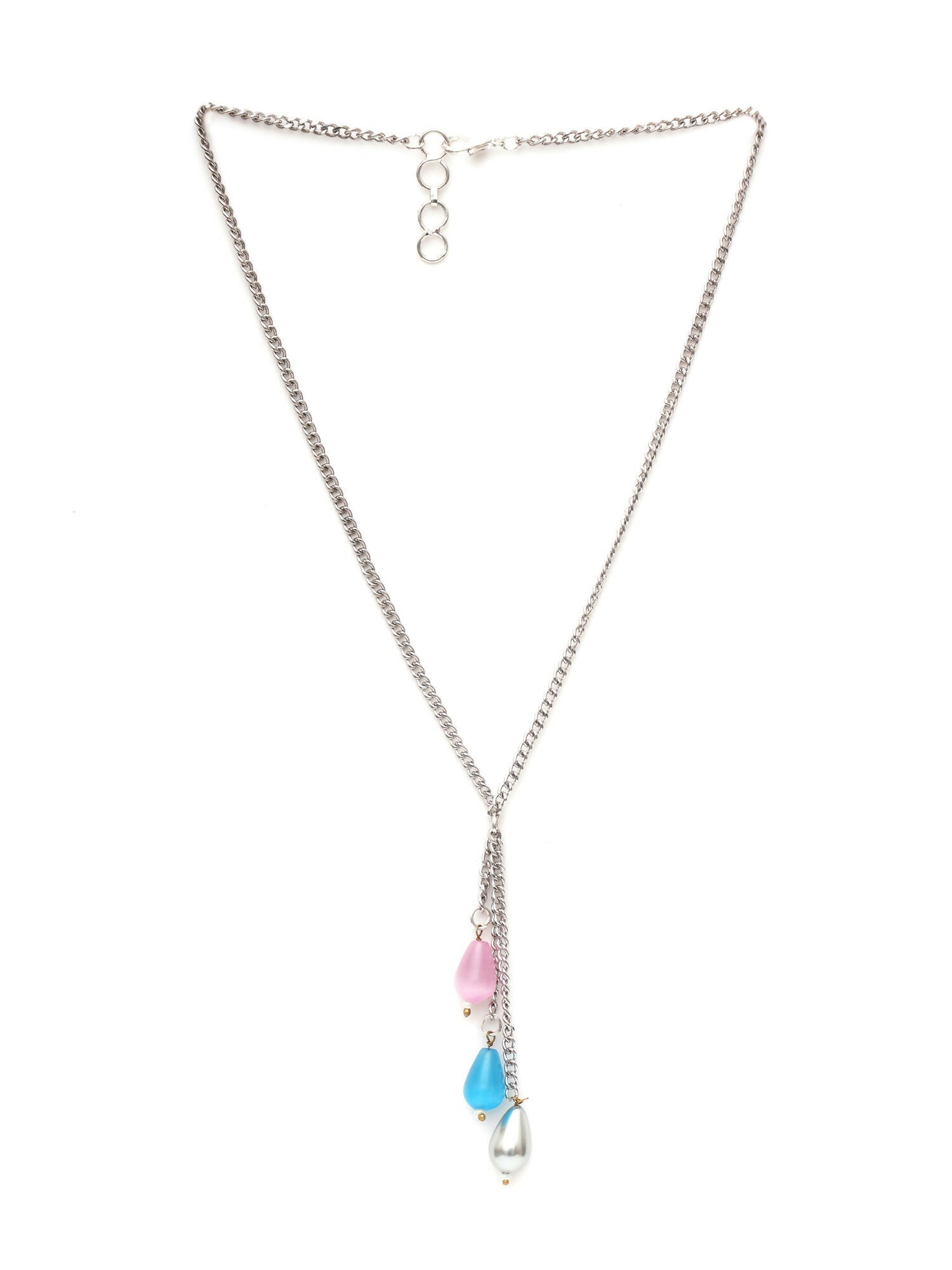 Long Silver Neckpiece with Multi Stones (silver) - Ruby Raang