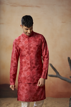 Floral Print Silk Nehru Jacket Set by Hilo Design