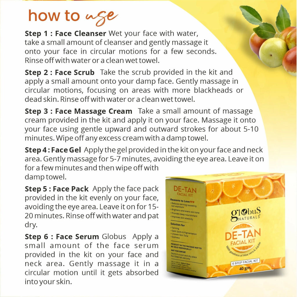 Globus Naturals De-Tan 6 Step Facial Kit - Distacart