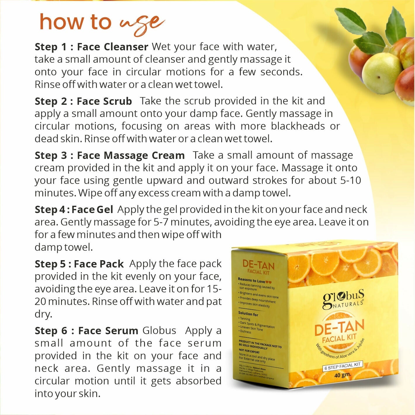 Globus Naturals De-Tan 6 Step Facial Kit - Distacart