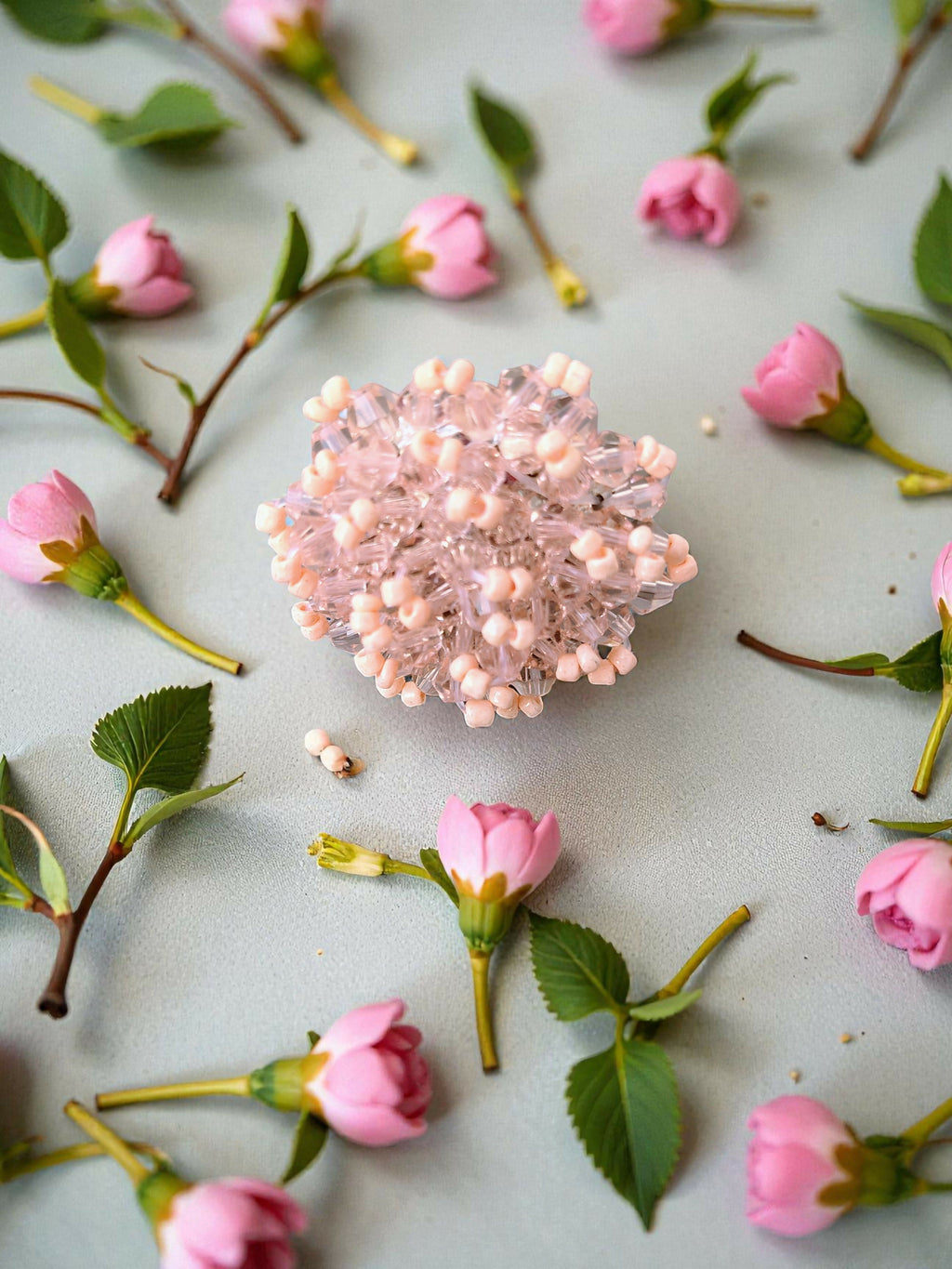 Inhanns Rang-E-Roshan Adjustable Ring – Handmade Crystal Statement Ring - Baby Pink