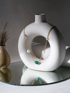 Layered Pearl and Emerald Neckpiece (gold) - Ruby Raang