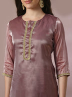 Myshka Women's Brown Solid Straight Party Kurta Set With Dupatta