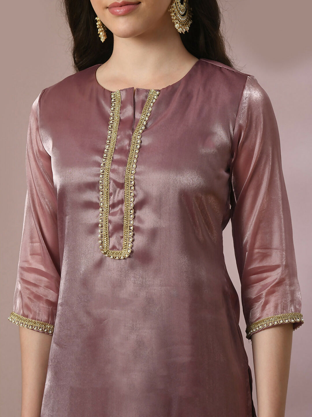 Myshka Women's Brown Solid Straight Party Kurta Set With Dupatta