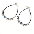 Mominos Fashion Kamal Johar Nazariya Silver/Black Anklets