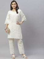 Miravan Women's Cotton Printed Embroidery Straight Kurta And Palazzo